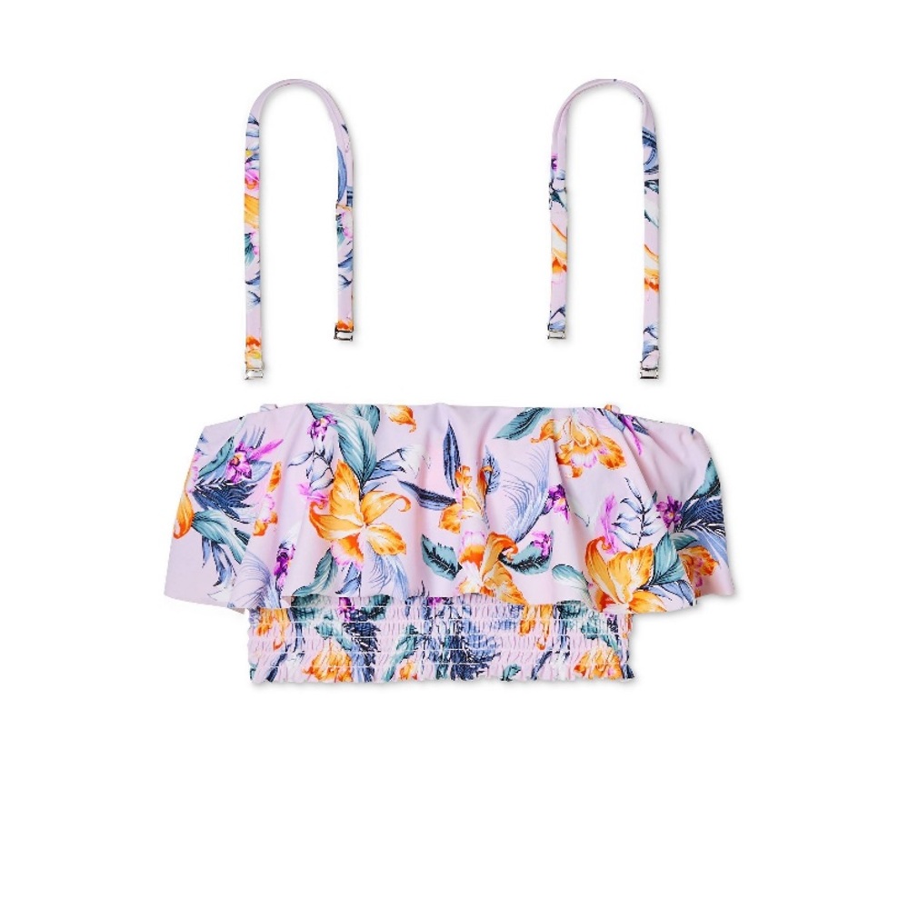 $5 Lavender Floral Smocked Flounce Bandeau Bikini